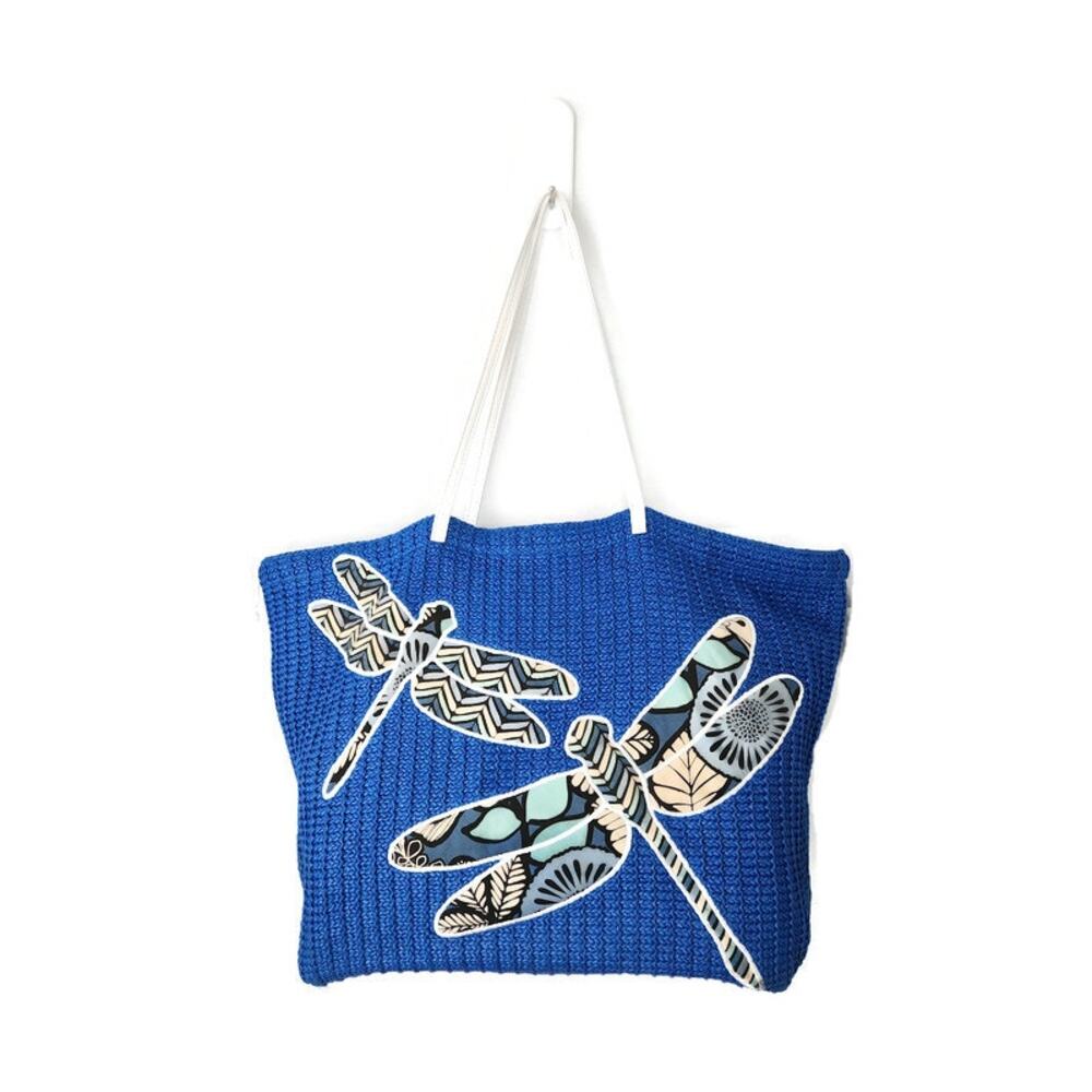 Vera Bradley Blue Bayou Dragonfly Coated Crochet Large Tote